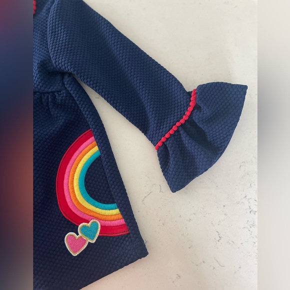 Nannette Kids Navy Embroidered Rainbow Heart Smiley Face Red Trim Top Size 5 - Picture 5 of 8